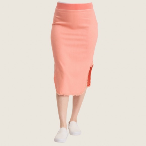 NWT XCVI Wearables Collection Harlowe High Side Midi Raw Hem Pull on Skirt - Picture 1 of 6